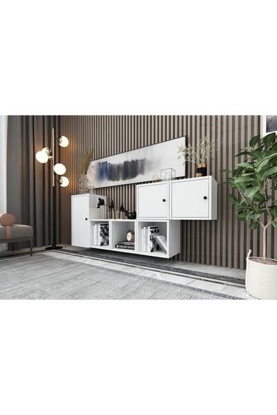 Nettrends Rafli Dolapli Duvar Konsolu Beyaz 201 Cm Kns-1140-ç