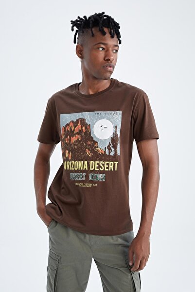 DeFacto Μπλουζάκι Regular Fit Crew λαιμόκοψη, βαμβακερό χτενισμένο μπλουζάκι