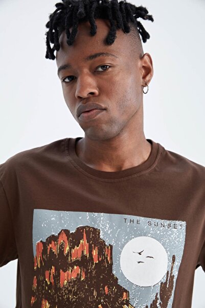 DeFacto Μπλουζάκι Regular Fit Crew λαιμόκοψη, βαμβακερό χτενισμένο μπλουζάκι