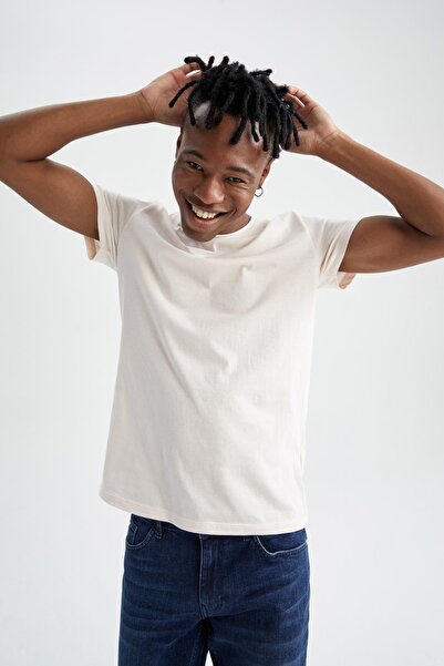 DeFacto Βαμβακερό μπλουζάκι με κοντό μανίκι με λεπτή εφαρμογή με λαιμόκοψη