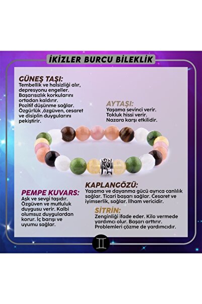 OSMANLI DOĞAL TAŞ Sertifikalı Ikizler Burcu Doğal Taş Bileklik B076