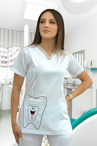 Diş Nakışı Desenli Grey Red Tek Üst Forma