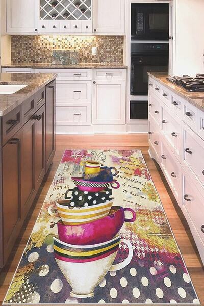 on the clouds Çok Renkli Fincan Desenli Yıkanabilir Kaymaz Taban Leke Tutmaz ...