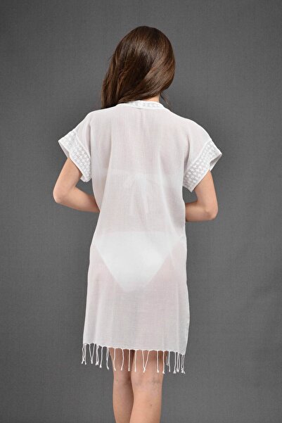 Dosimira Lace Heart Turquoise/coral Natural Stone 100% Cotton Collar Pareo / Beach Dress