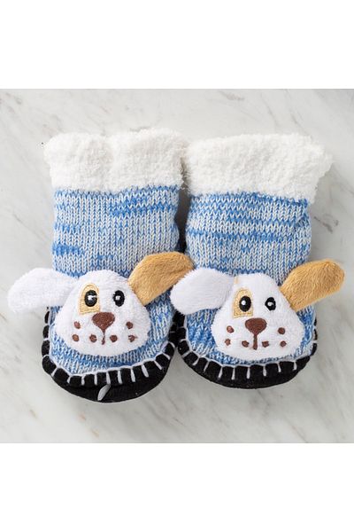 SERFINO Blue Dog Patterned Baby Knitted Booties / Home Shoes