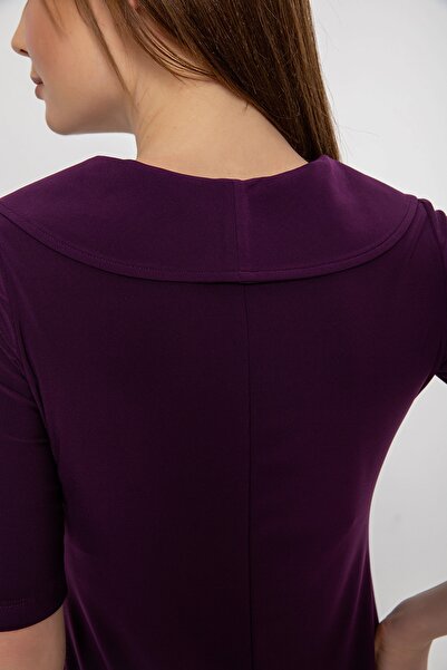 Laranor Mürdüm Gömlek Yaka Yırtmaç Detay Uzun Elbise