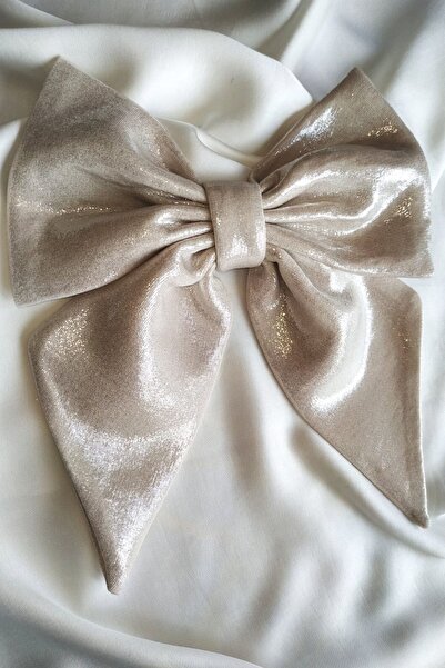 TOKALİLYA Kadın Saten Abiye Parlak Bej Rengi Fiyonk Klips Toka