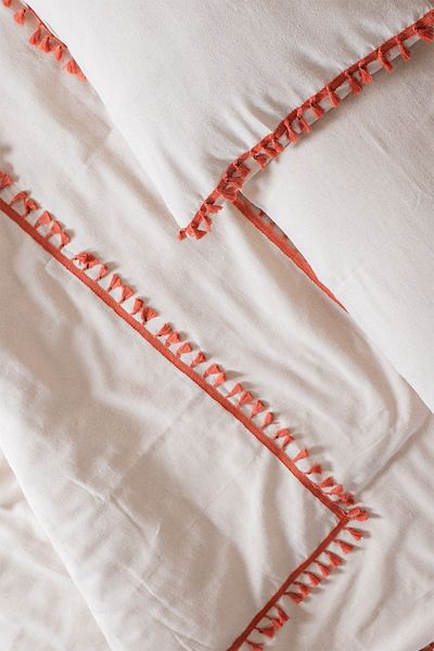 vivamaison Linen Tile Pompom Double King Size Duvet Cover and Pillow Set 240x260 Cm