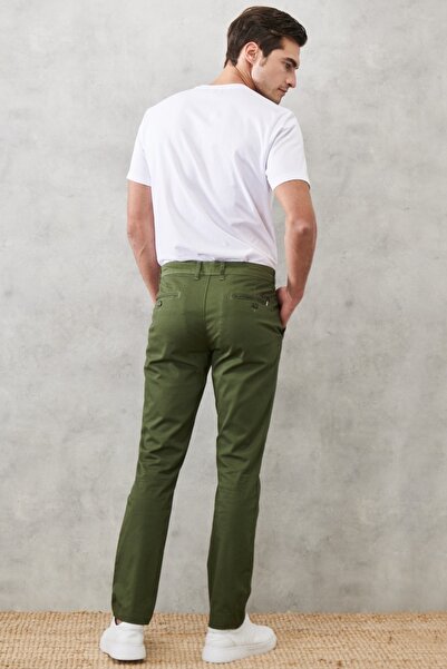 ALTINYILDIZ CLASSICS Ανδρικό χακί slim Fit Slim fit Dobby πλαϊνή τσέπη βαμβακερό παντελόνι Chino