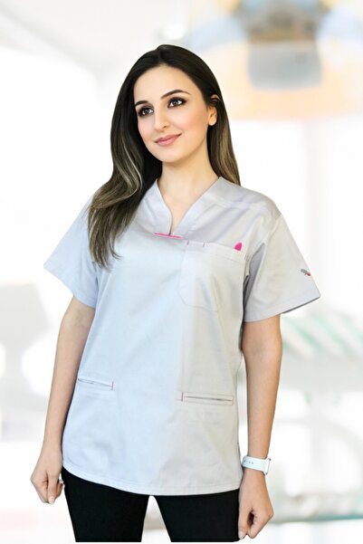 CANDAŞ UNİFORM Gri Grey Red Doktor Hemşire Forma Tek Üst