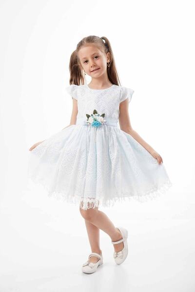 ÖFİ Kids Kız Güpürlü Çiçekli Sade Şık Abiye