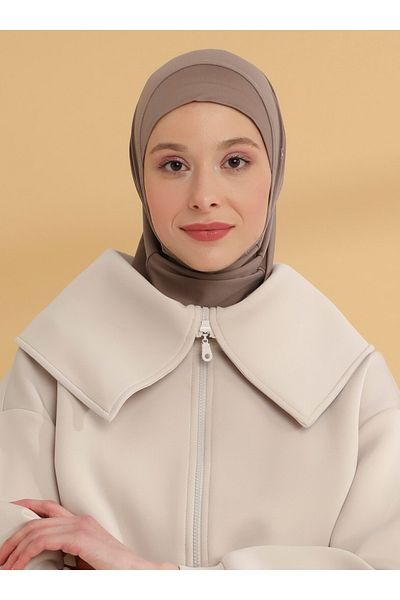 Tuva Şal Plain Hijab Sports Bonnet - Dark Mink - Canvas