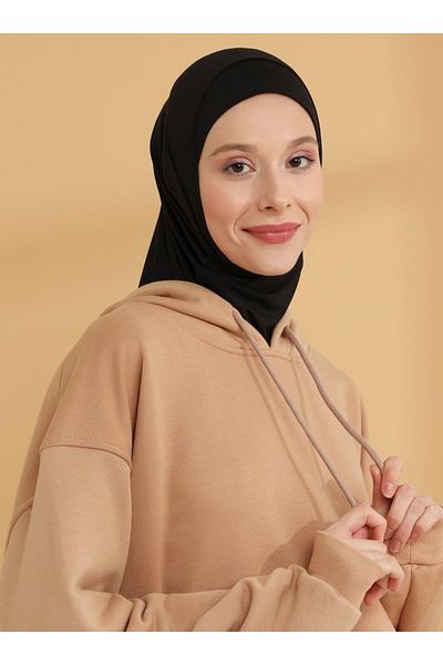Tuva Şal Plain Hijab Sports Bonnet - Black - Tuva