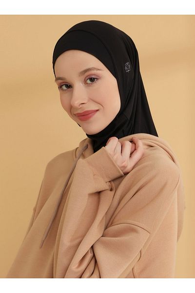 Tuva Şal Plain Hijab Sports Bonnet - Black - Tuva