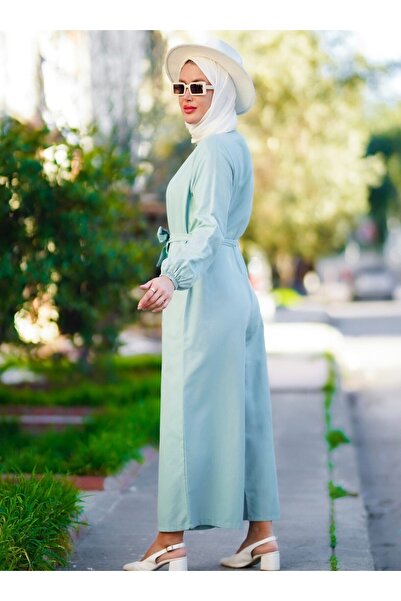 Por La Cara Back Zippered Belted Jumpsuit - Çağla -