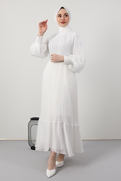 Giza Giyim Πλισέ βραδινό φόρεμα Janjan Λευκό