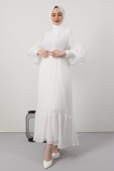 Giza Giyim Πλισέ βραδινό φόρεμα Janjan Λευκό