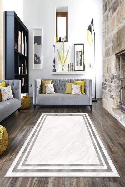 on the clouds Beyaz Zemin Mermer Desenli Yıkanabilir Kaymaz Taban Leke Tutmaz...