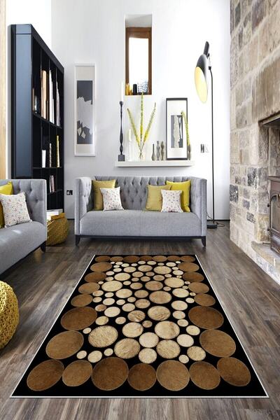 on the clouds Siyah Zemin Dana Desenli Yıkanabilir Kaymaz Taban Leke Tutmaz M...