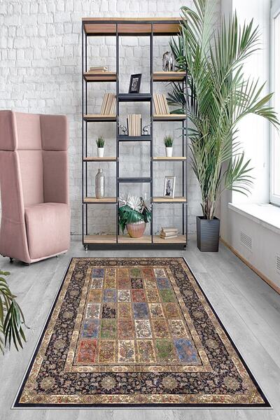 on the clouds Mavi Zemin Çerçeveli Yıkanabilir Kaymaz Taban Leke Tutmaz Moder...