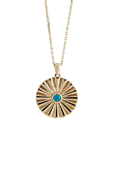 Cenova Jewelry 14 Ayar Altın Turkuaz Firuze Taşlı Vintage Kolye
