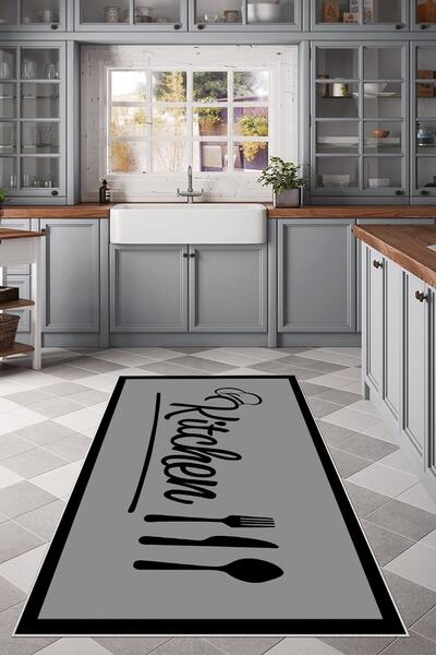 on the clouds Gri Kitchen Yazılı Yıkanabilir Kaymaz Taban Leke Tutmaz Modern ...