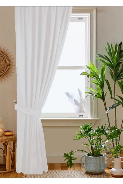 TülEvi Satin Sunshade Curtain White Ecru Cream