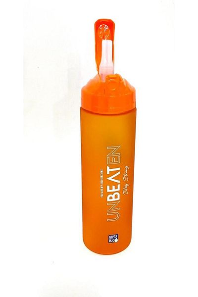 Gıpta Orange Unbeaten Tritan Painted Patterned Flask with Straw 600ml