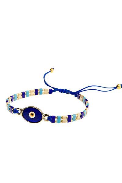 NAZLI TAKILAR Women's Navy Blue Enamel Evil Eye Beaded Miyuki Tila Bracelet in Navy Blue Colors