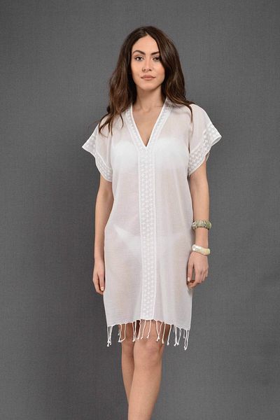 Dosimira Collared Lace Natural 100% Cotton Pareo / Beach Dress