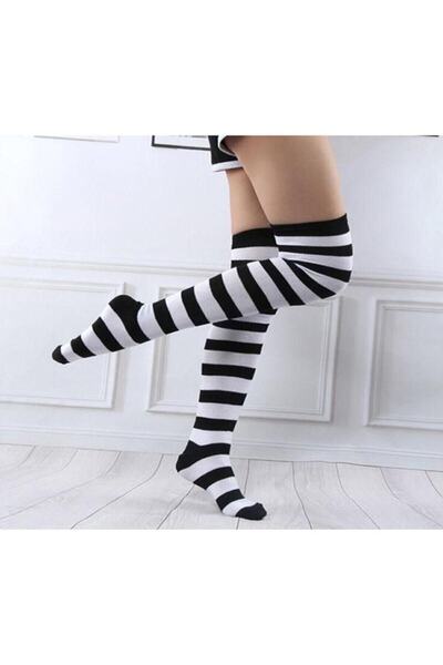Köstebek Жіночі чорні колготки в білу смужку