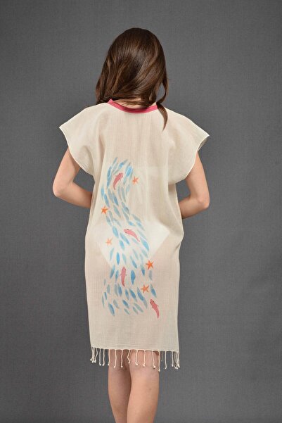 Dosimira Wavy Fish Pattern 100% Cotton Collar Pareo / Beach Dress