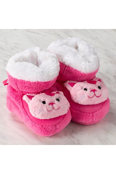SERFINO Large Baby Booties / Home Shoes Pink Cat