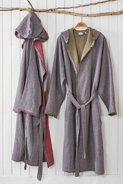 Ecocotton Muna Women's Bathrobe 100% Organic Cotton Inject Burgundy-Anthracite