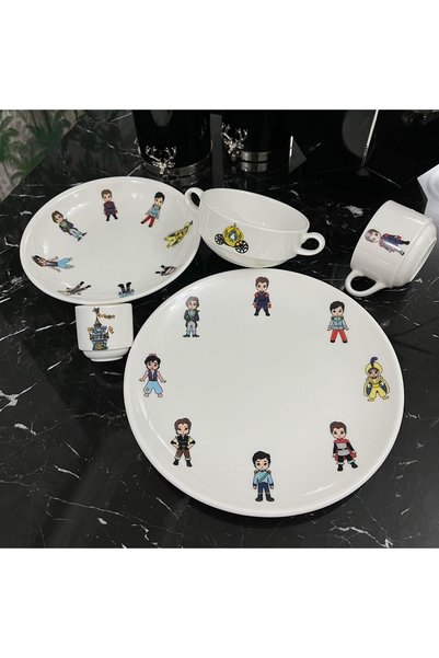 TEBAK COLLECTION طقم أواني طعام للأطفال مكون من 5 قطع من البورسلين المنقوش من برنس