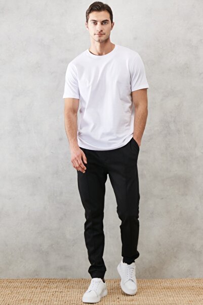 ALTINYILDIZ CLASSICS Ανδρική μαύρη κανονική φόρμα από βαμβακερό παντελόνι