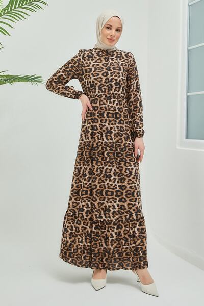 InStyle Sukienka z wiskozowym hidżabem w liście Pera - brązowa