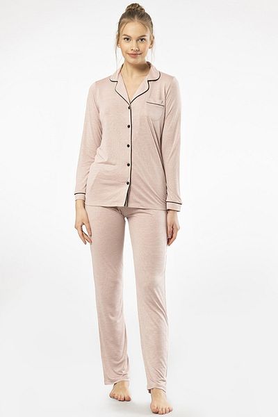 TÜREN Women's Long Sleeve, Pocket, Shirt Neck Sleepwear Set