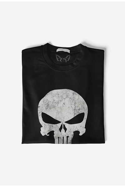 Alfa Tshirt Μαύρο μπλουζάκι με εικονογραφημένη ψηφιακή εκτύπωση Punisher