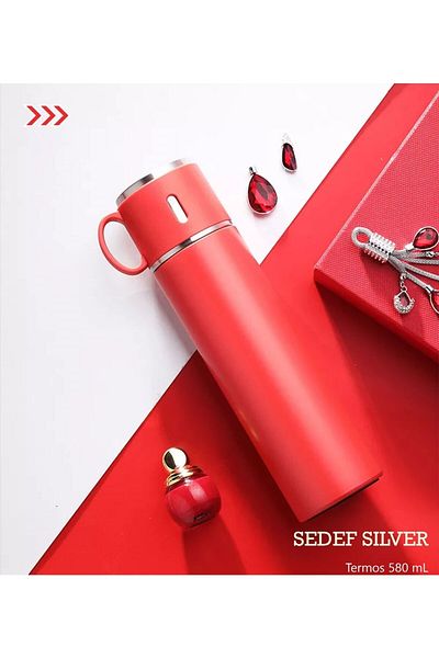SEDEF SİLVER Steel Thermos Cup 580 Ml