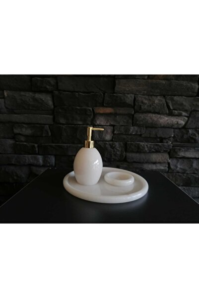 Polen Stone Set de baie oval din marmură albă, 3 piese