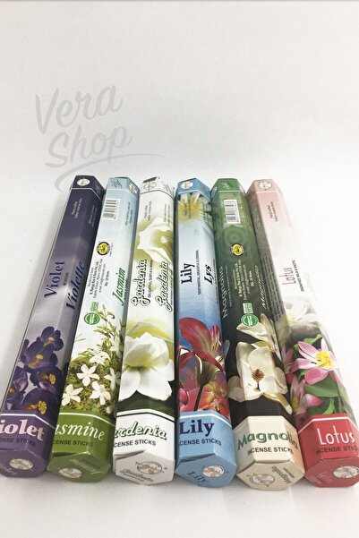 Flute Tütsü 6 Çeşit Menekşe, Yasemin, Gardenya, Zambak, Manolya, Lotus 120 Adet Tütsü Çubuğu