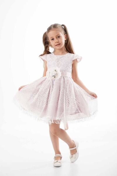 ÖFİ Kids Kız Güpürlü Çiçekli Sade Şık Abiye
