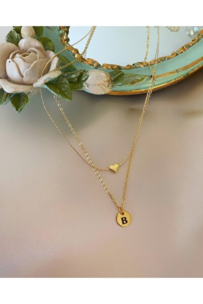 Asia by Leuvoié Kalp Ve B Harfli İkili Kolye Seti