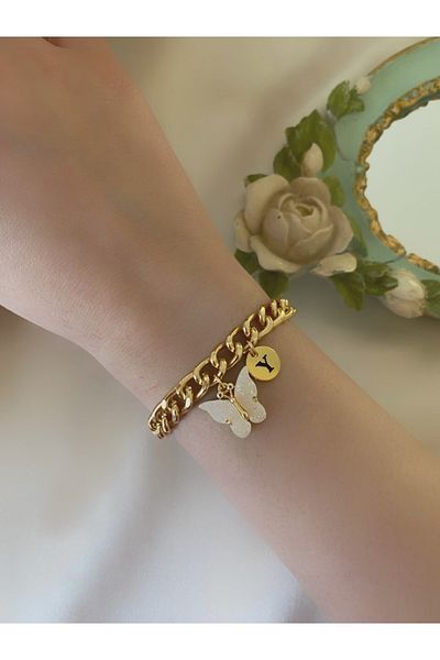 Asia by Leuvoié White Butterfly Bracelet with Letter Y