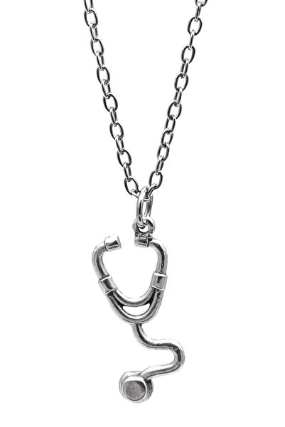 Herşey Nota Steteskop Doktor Kadın Erkek Gümüş Kaplama Kolye Düz Zincir 60cm