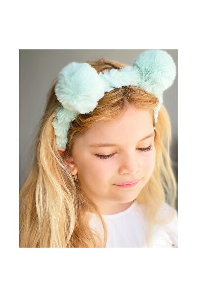 QUEEN AKSESUAR Coroană pentru copii cu pompon cu păr pufos de pluș, verde apă