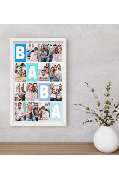 Bk Gift Kişiye Özel Baba Temalı Dekoratif Ahşap Beyaz Çerçeveli Tablo-1