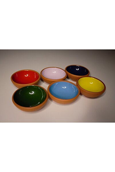 YRM ÇÖMLEK Toprak Kase Reçellik, Sosluk,çerezlik Renkli Sırlı- 6'lı