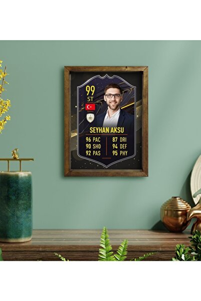 Bk Gift Kişiye Özel Doğal Masif Ahşap Çerçeveli Tablo 30x40cm Futbolcu Kartı-7